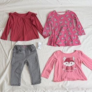 The Children's Place Girls Pink & Gray Top and Pant Set - Fox & Dalmatian Prints
